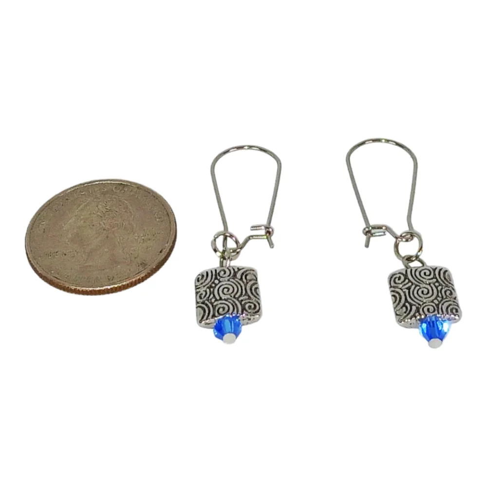 Hypoallergenic Stainless Steel Earrings Silver Scrolls Blue Beads Boho Eclectic